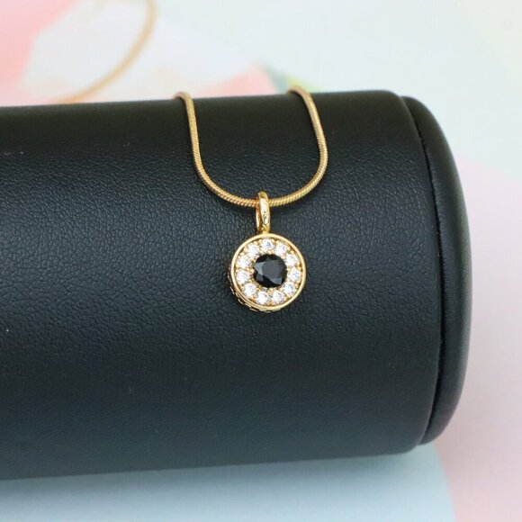 "Black Center Round Pendant in Rose Gold with Crystal Halo, XPPT1595 - Picture 13 of 13